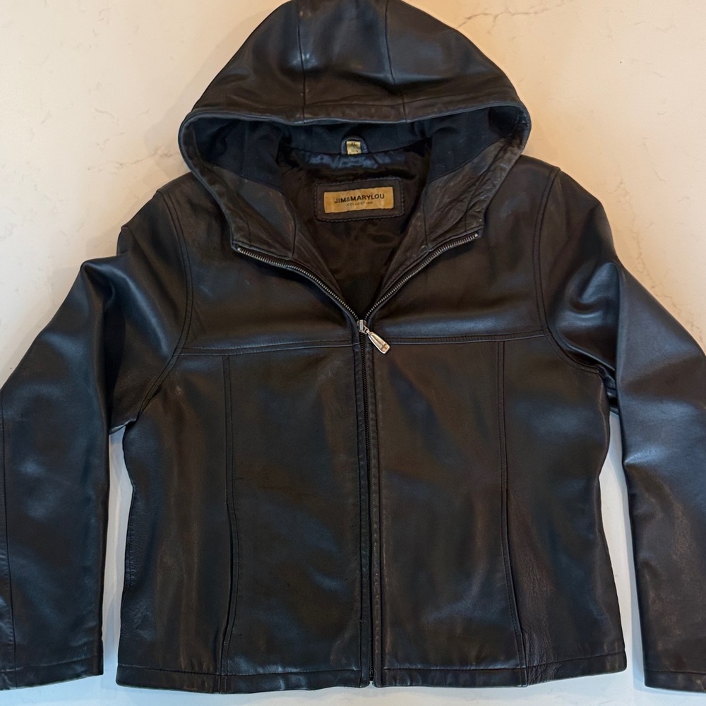 Black Leather Hooded Jacket